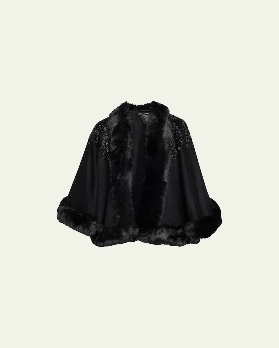 Embellished Cashmere & Faux Fur Swing Cape